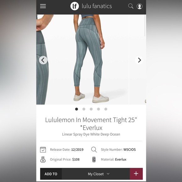 Lululemon In Movement Tight 25" *Everlux - Picture 1 of 5